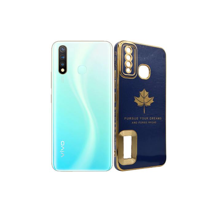 Vivo Y19 Leaf Gold Chrome Logo Ring Back Case (Navy Blue)