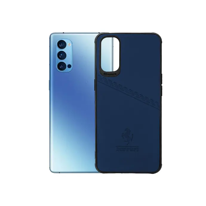Oppo Reno 4 4G Ferrari Logo Leather Back Case - Blue
