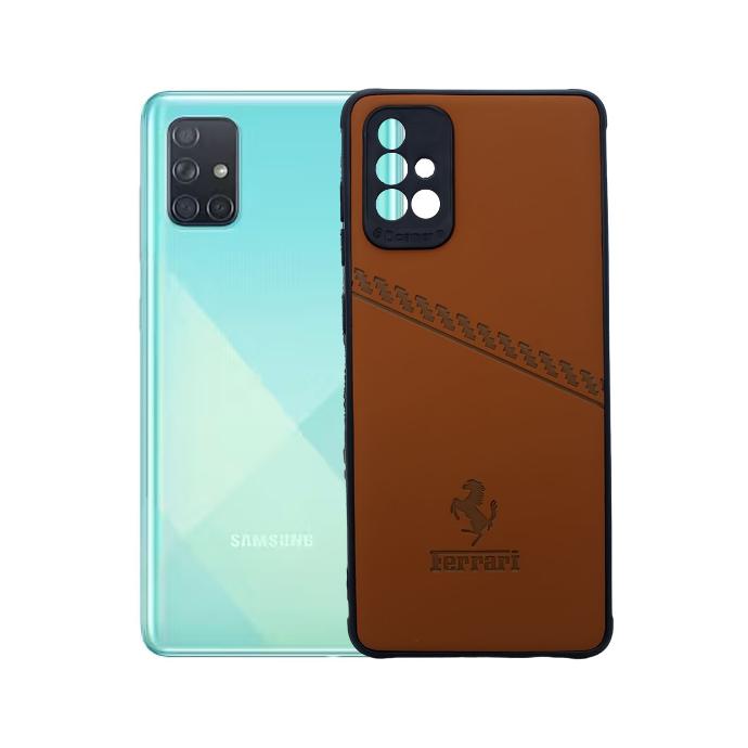 Samsung A71 4G Ferrari Logo Leather Back Case (Brown)