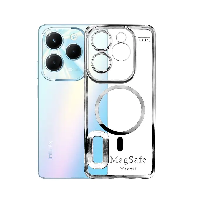 Infinix Hot 40|Hot 40 Pro Magsafe Logo CD Chrome Back Case (Silver)