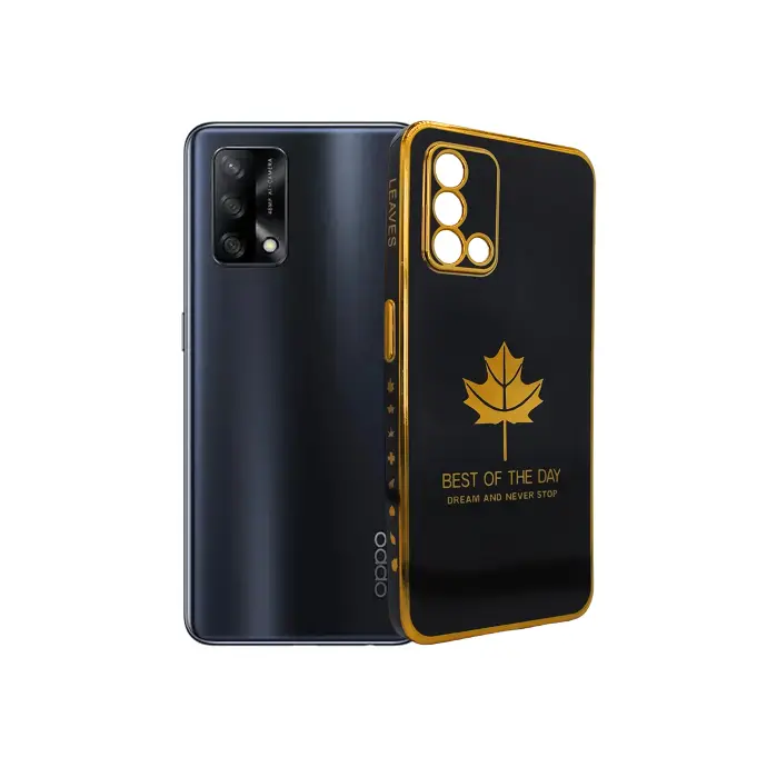 Oppo F19|A95|A74|F19s Leaf Gold Chrome Logo Ring Back Case (Black)