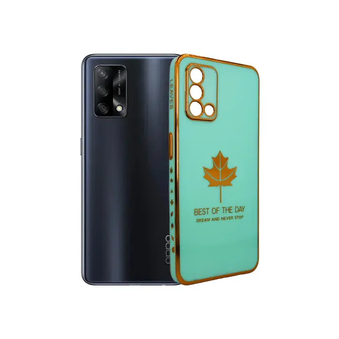 Oppo F19|A95|A74|F19s Leaf Gold Chrome Logo Ring Back Case (Light Green)