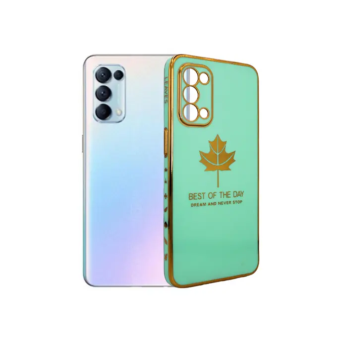Oppo Reno 5 4G Leaf Gold Chrome Logo Ring Back Case (Light Green)