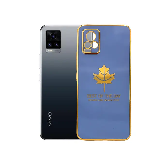 [PO29BVIV20-6-16] Vivo V20 Leaf Gold Chrome Case Sky Blue – Slim Soft Silicone Cover