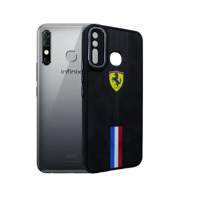 Infinix Hot 8/Hot 8 Lite/Tecno Spark 4 Ferrari Logo Leather With Camera Lens Back Case (Black)