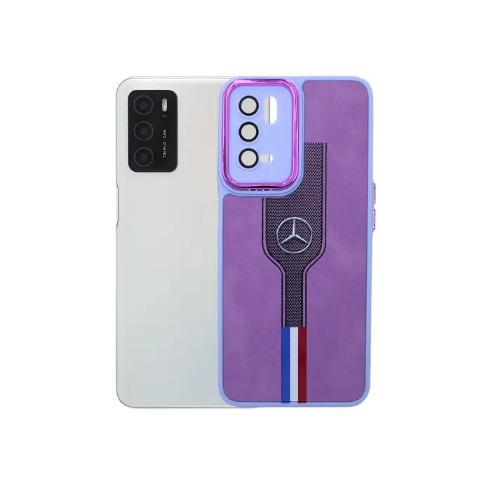 Oppo A16/A16S Ferrari Logo Leather With Camera Lens Back Case (Light Purple)