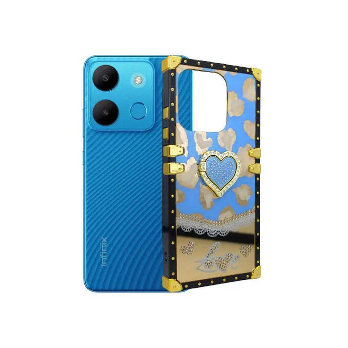 Infinix Smart 7/Spark Go 2023/Pop 7/Pop 7 Pro Ladies Luxury LV Case With Back Ring (Blue)