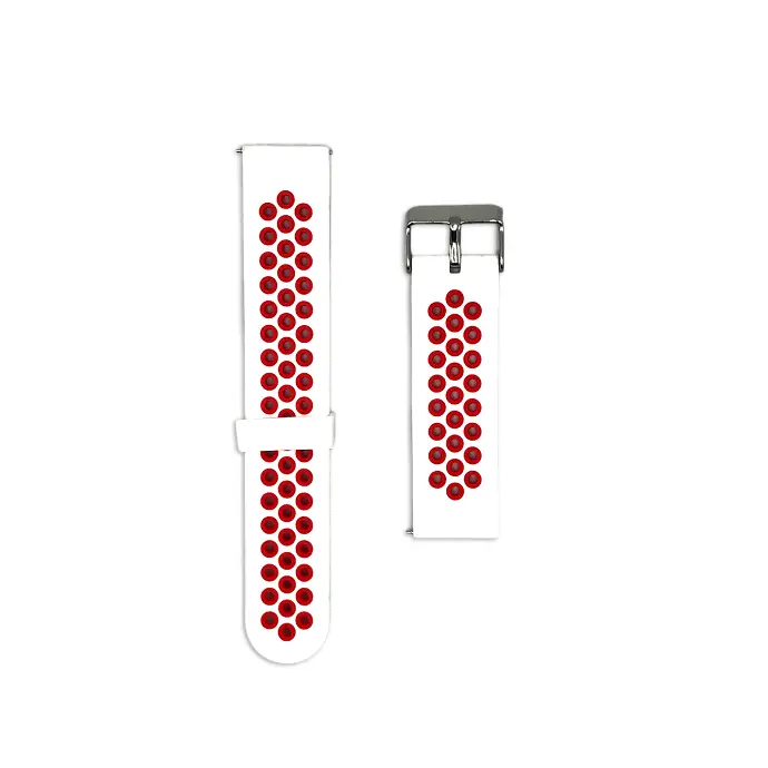 [WSRLM22-1-1-4] Silicon Rubber Straps for Smart Watch - 22mm - White & Red
