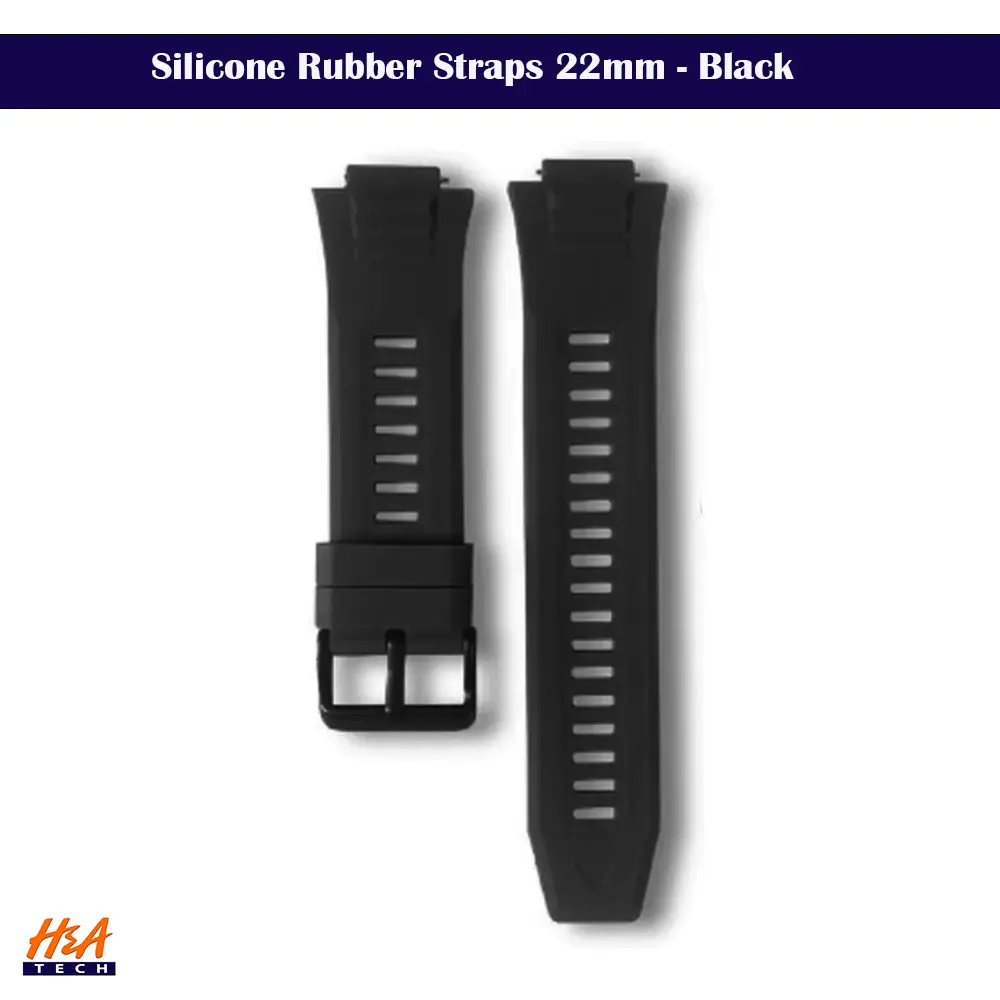 22mm Black Silicon Rubber Straps for Smart Watch - Durable & Stylish