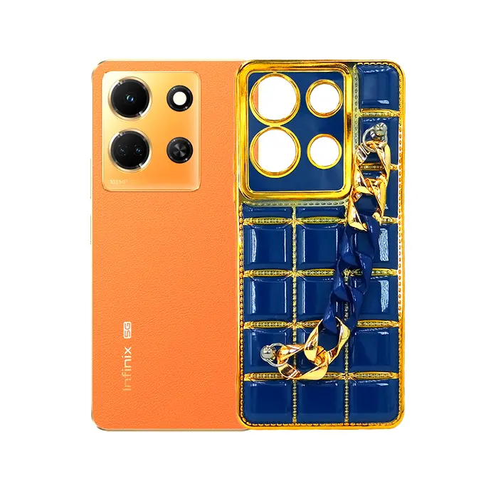 Infinix Note 30 4G Puffer With Ladies Chain Gold Chrome Back Case (Navy Blue)