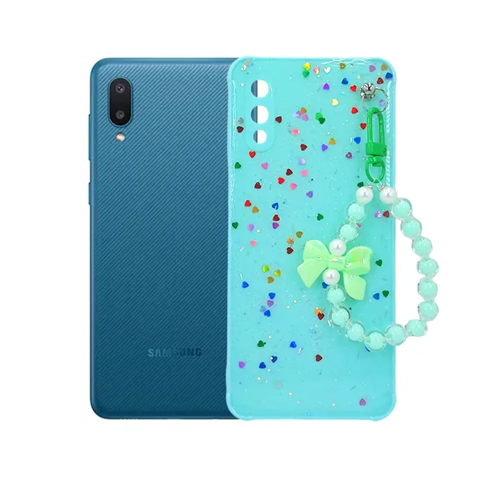 Samsung A02 Ladies Fancy KeyChain Back Case (C~Green)