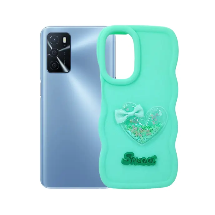 Oppo A16|A16s|A54s Ladies Curly Sweet Heart Glitter Back Case (C Green)