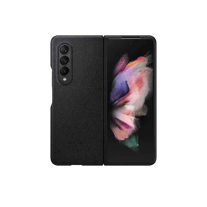 Samsung Z Fold 4 Back Leather Case (Black)