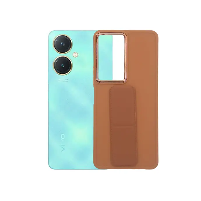 Vivo Y27 Silicone With Grip|Stand Back Case (Brown)