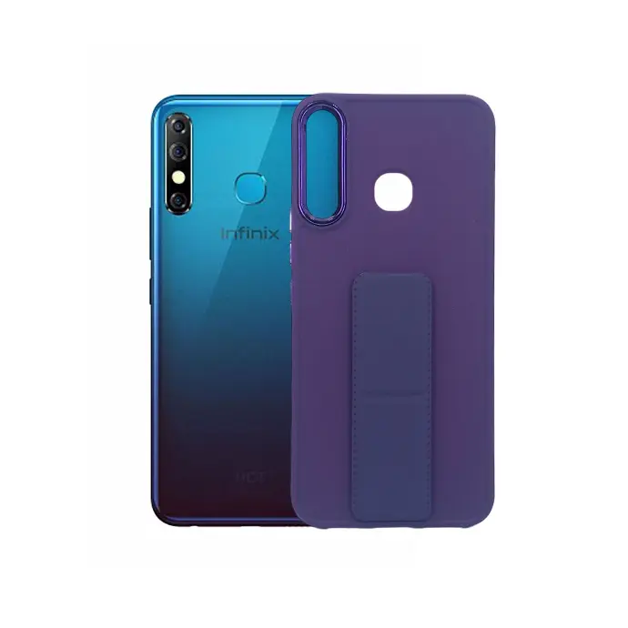 Infinix Hot 8|Hot 8 Lite|Tecno Spark 4 Silicone With Grip|Stand Back Case (Purple)
