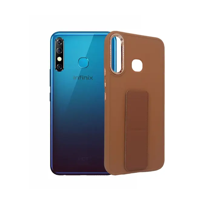 Infinix Hot 8|Hot 8 Lite|Tecno Spark 4 Silicone With Grip|Stand Back Case (Brown)