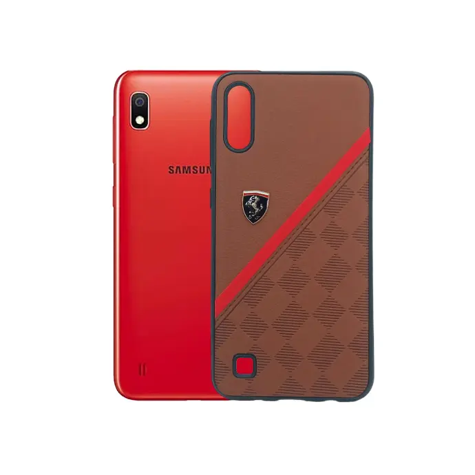 Samsung A10|M10 Ferrari Logo Leather Texture Back Case (Brown)