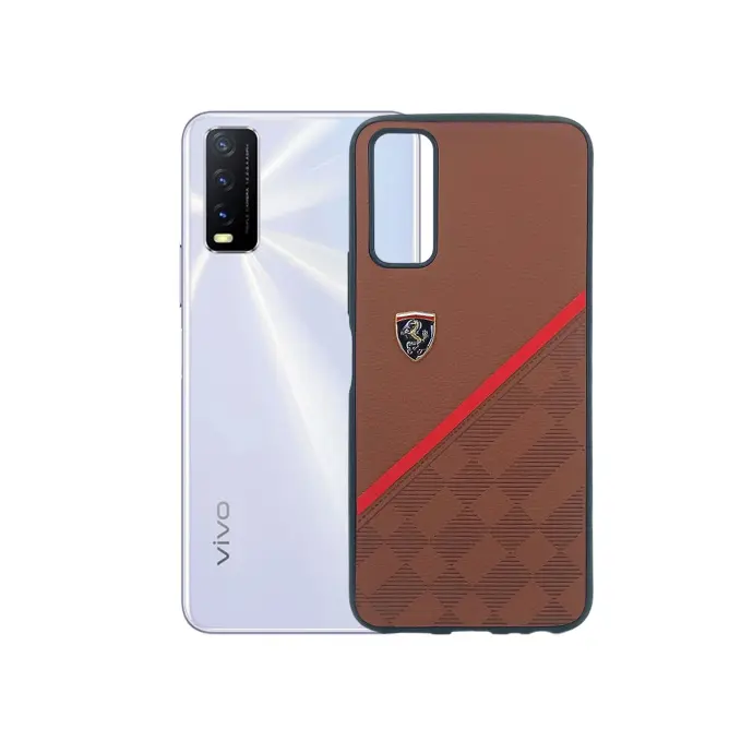 Vivo Y20/Y12S/Y12A/Y20S/Y20I Ferrari Logo Leather Texture Back Case (Brown)