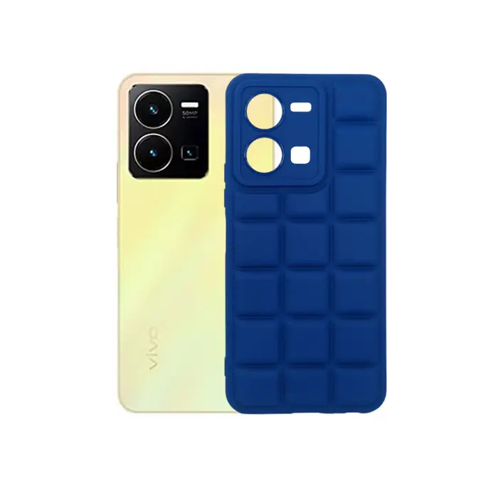 Vivo Y35 4G Cubes 3D Puffer Soft Silicone Back Case (Navy Blue)