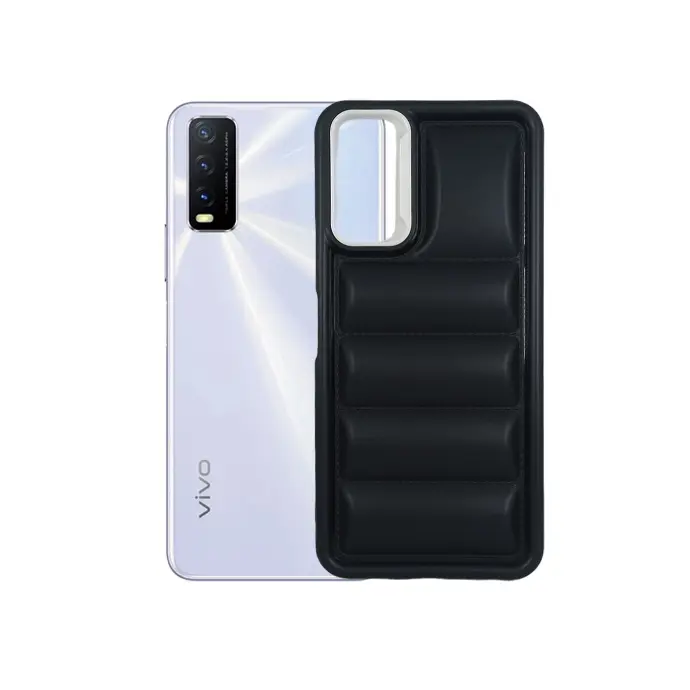 Vivo Y20|Y20i|Y20s|Y12A|Y12s New Solid Puffer Back Case (Black)