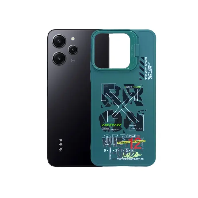 Redmi 12 4G Soft Silicone 3D Printed Camera Ring Stand Back Case (Green)
