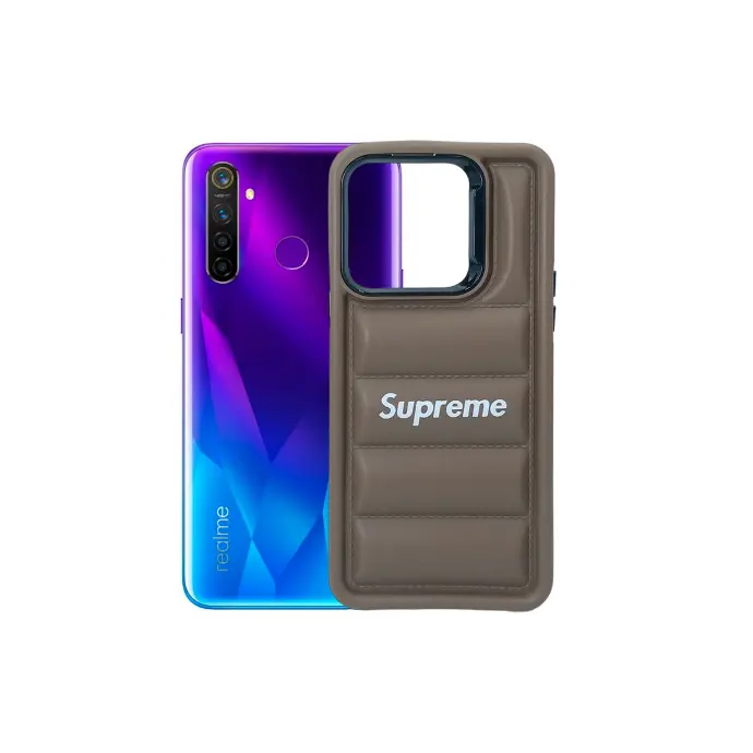 [PO14BORELME5-22-13] Oppo Realme 5/5i/5s/6i Solid Puffer Printed Back Case - Brown