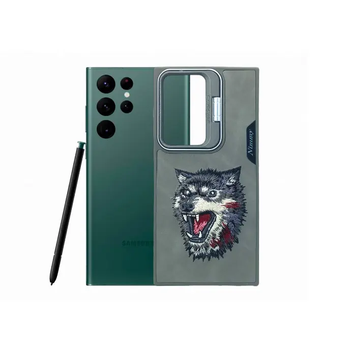 Samsung S22 Ultra Nimmy 3D Embroided Back Printed Case With Camera Stand (Titanium)