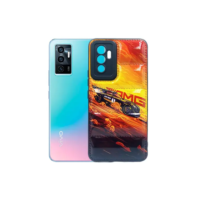 Black Full Print Puffer Back Case for Vivo V23e - Stylish Protection