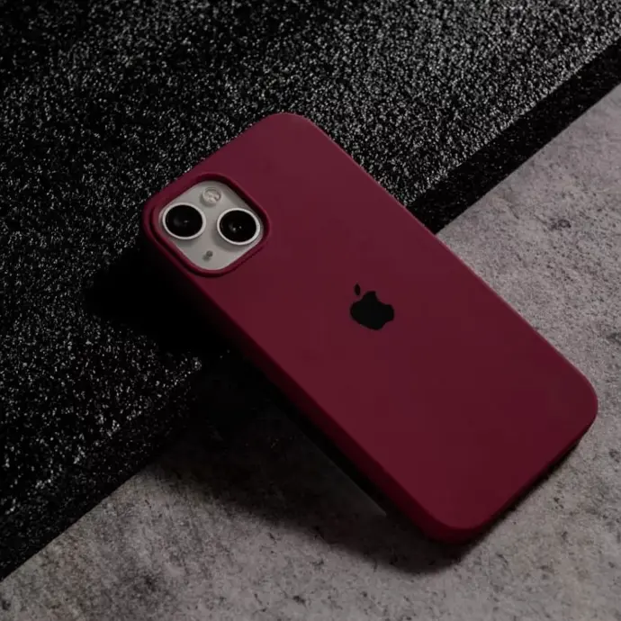 [PO23BIP13-1-21] iPhone 13 & 14 Soft Silky Back Case Pouch – Maroon Slim Silicone Cover
