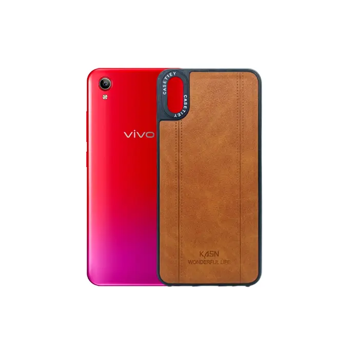 Vivo Y91C|Y91D|Y90|Y1s KASN WONDERFUL LIFE Logo Leather Back Case (Golden)
