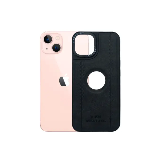 iPhone 13|iPhone 14|iPhone 15 KASN WONDERFUL LIFE Logo Leather Back Case (Black)