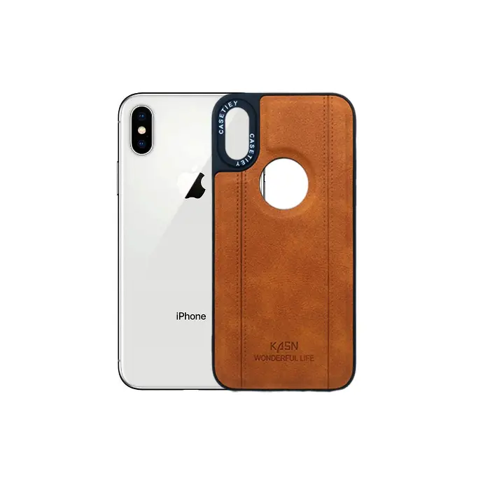 iPhone Xs Max KASN WONDERFUL LIFE Logo Leather Back Case (Golden)