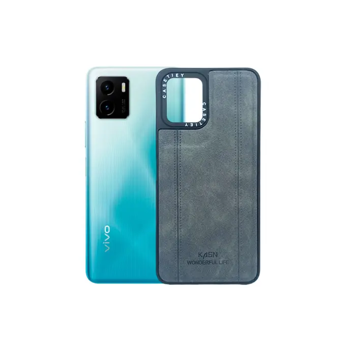 Vivo Y15s|Y15C|Y01|Y15A KASN WONDERFUL LIFE Logo Leather Back Case (Gray)