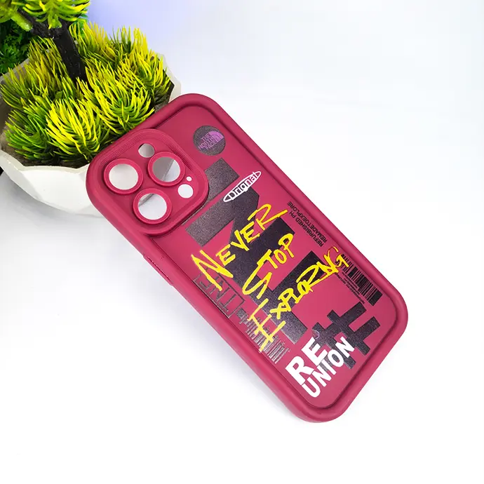 Printed Soft Silicone Back Case for iPhone 15 Pro Max - Maroon Style