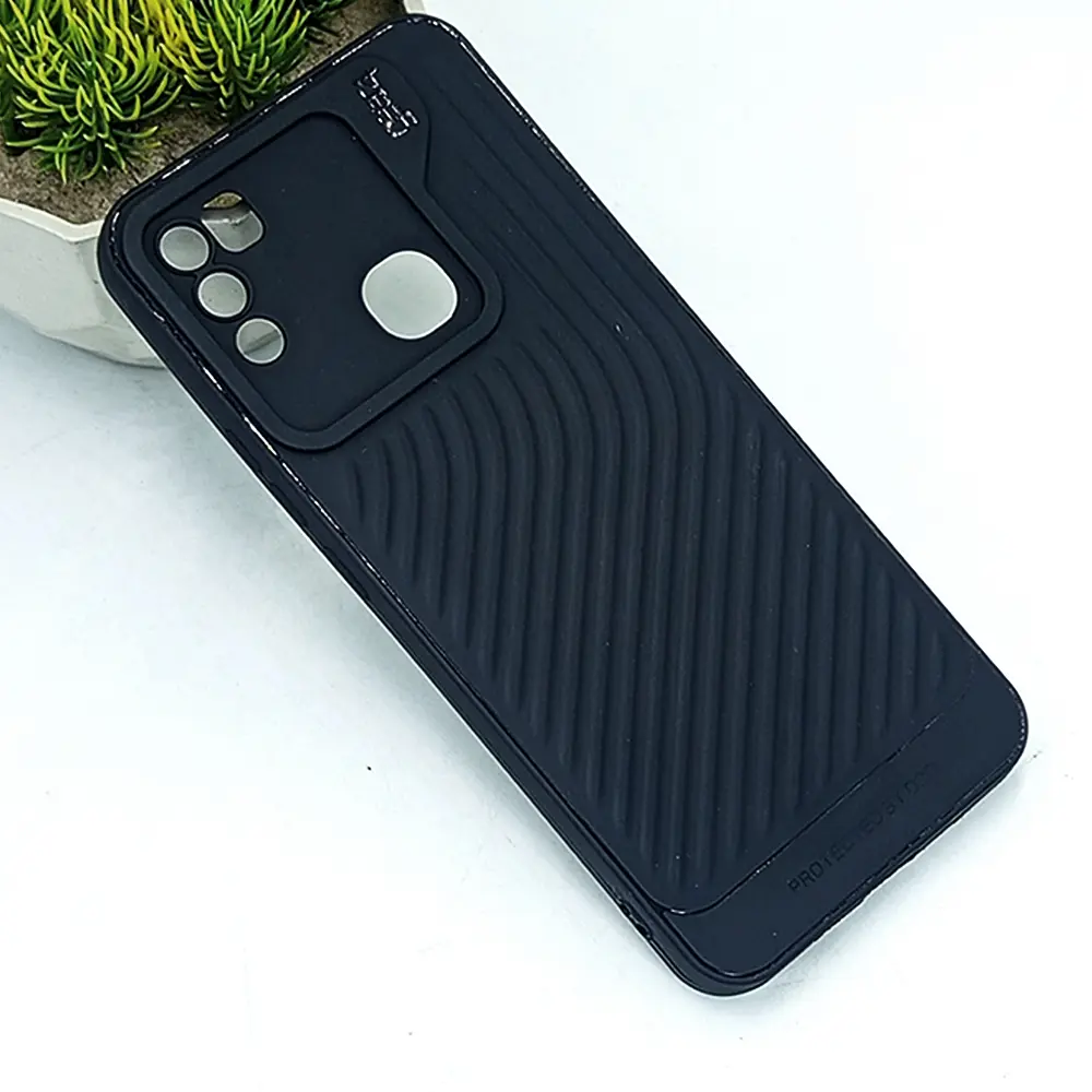 Infinix Hot 9 Play|Hot 10 Play|Hot 11 Play GEAR 4 Luxuary Carbon Texture Soft Silicone Back Case (Black)