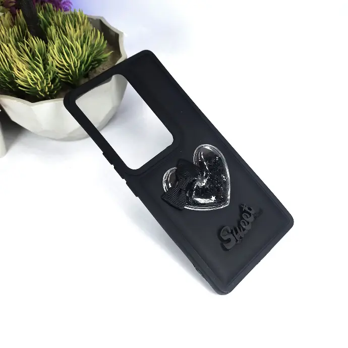 [PO51BVIV29 5G-8-2] Vivo V29 5G Soft Silicone Ladies Sweet Heart Glitter Back Case (Black)