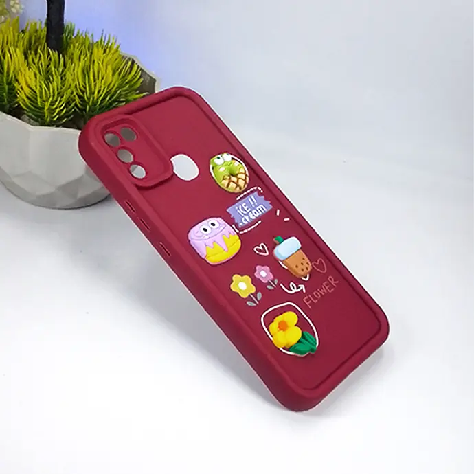 Infinix Hot 11Play | Hot 10 Play | Hot 9 Play Sweet Bear&Coffee Back Case (Maroon)