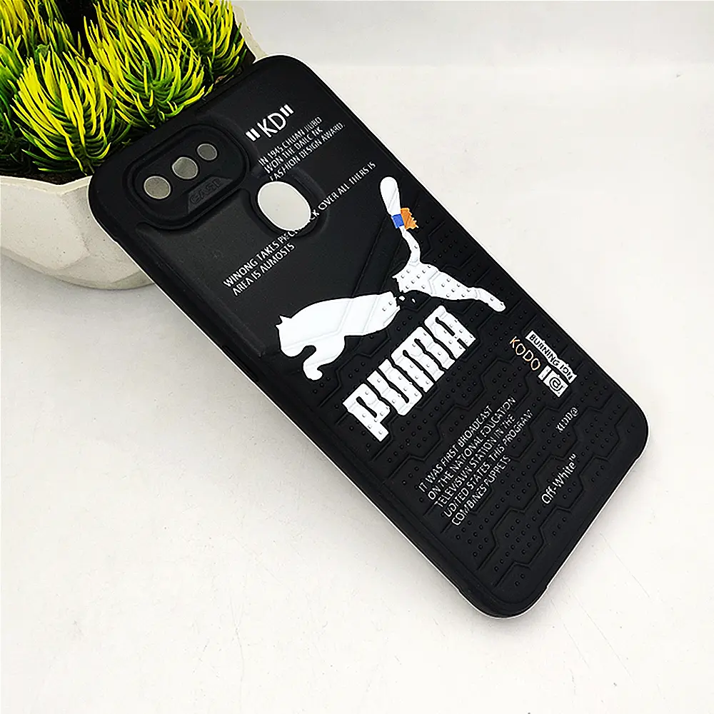 Oppo A5s|A7|A11K|A12|F9 V Shape Puffer Printed Back Case (Black)