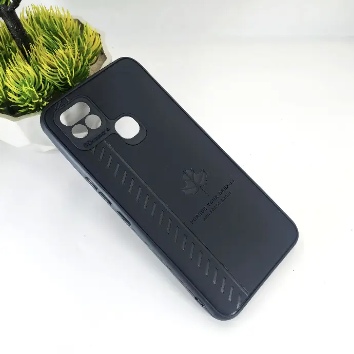 Infinix Hot 10i | Smart 5 Pro Leaf Logo Leather Back Case (Black) - Stylish Protection