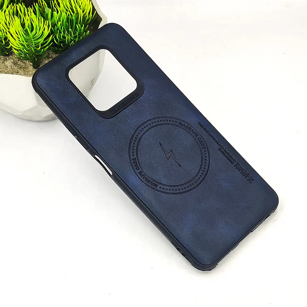 [PO18BTCMN16PRM-2-17] Tecno Camon 16 Premier Magsafe Logo X-Level Luxuary Leather Back Case (Navy Blue)