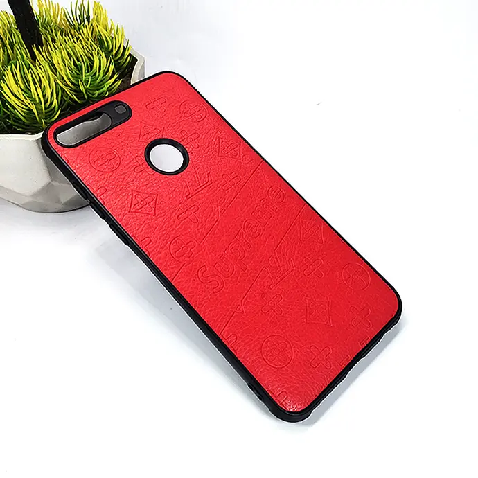 Huawei Y7 Prime 2018|Honor 7C Super LV Logo Leather Back Case (Red)