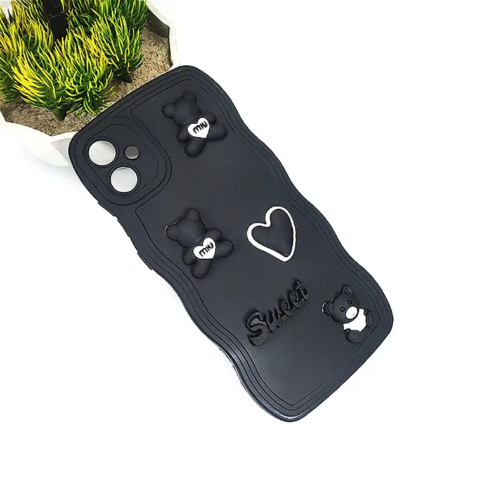 Tecno Camon 19 Neo Ladies Sweet Bear Curly Back Case (Black)