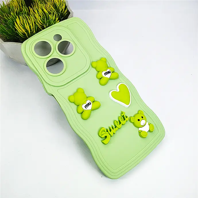 Infinix Hot 40 Pro|Hot 40|Tecno Spark 20 Pro Ladies Sweet Bear Curly Back Case (Light Green)