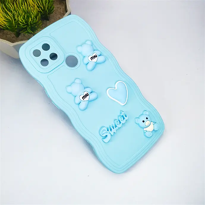 Oppo A15|A15s|A35 Ladies Sweet Bear Curly Back Case (Sky Blue)