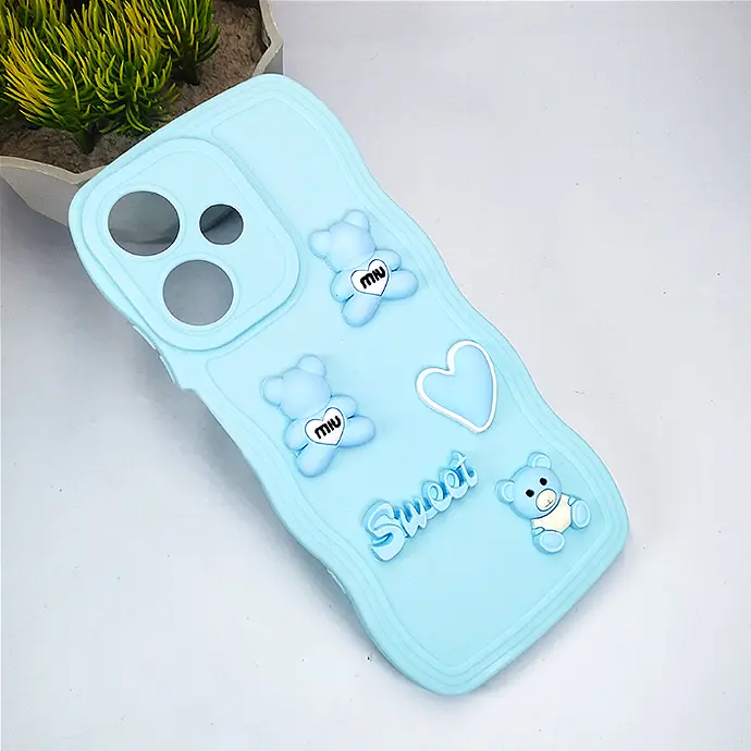 Infinix Hot 30 Ladies Sweet Bear Curly Back Case (Sky Blue)