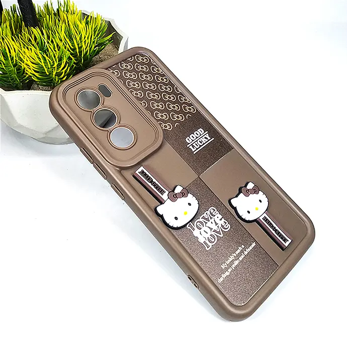 Oppo Reno 12 5G Ladies Sweet Kitty Good Lucky Logo Back Case (Dark Brown)