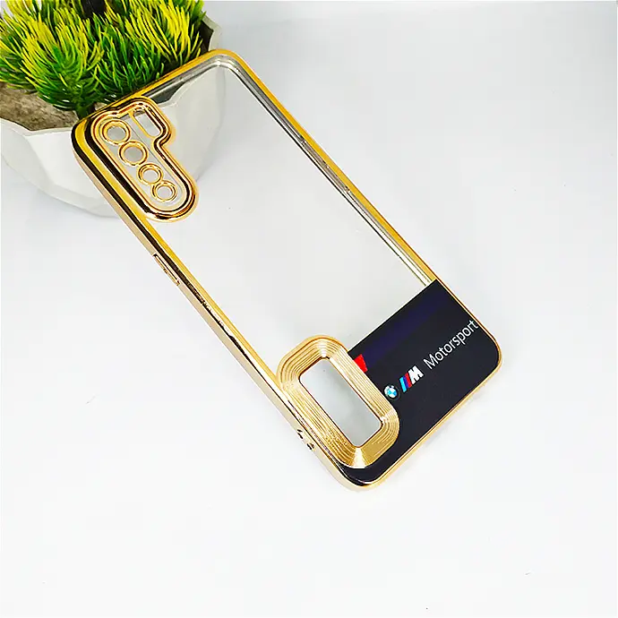 Oppo F15|Reno 3 4G CD Gold Chrome BMW Logo Print Back Case (Golden)