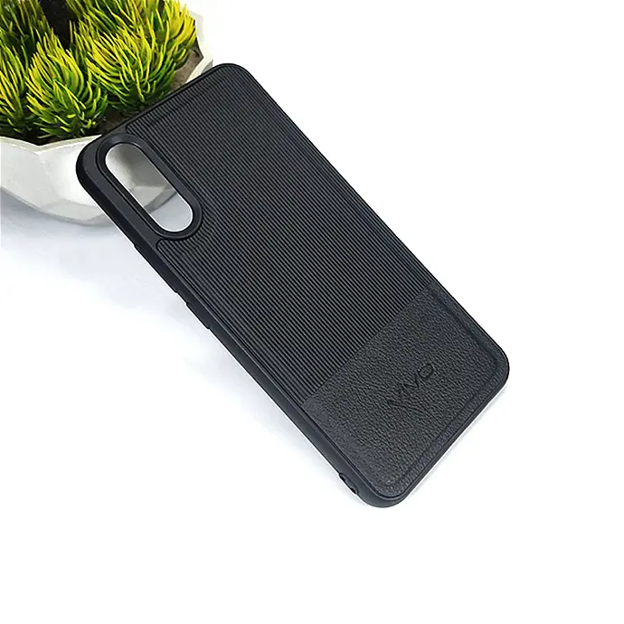 Vivo S1|V17 Neo|Y7s|Z5 Lining Texture Leather Logo Back Case (Black)