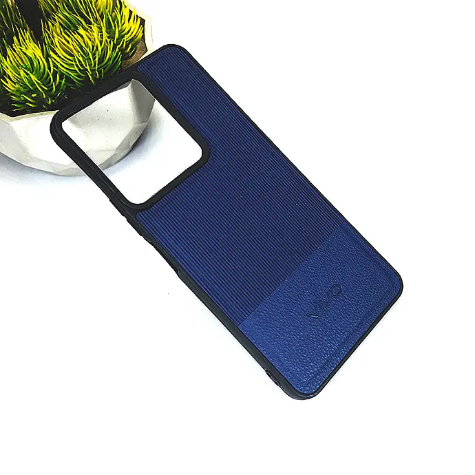 Vivo Y36/Y27s Lining Texture Leather Logo Back Case - Navy Blue
