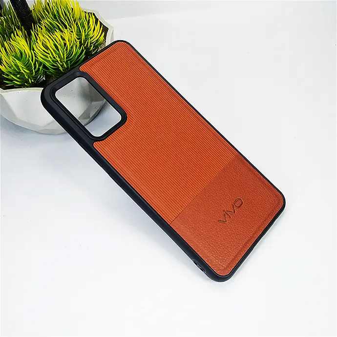 Vivo V21E|Y73|V20 Lining Texture Leather Logo Back Case (Brown)